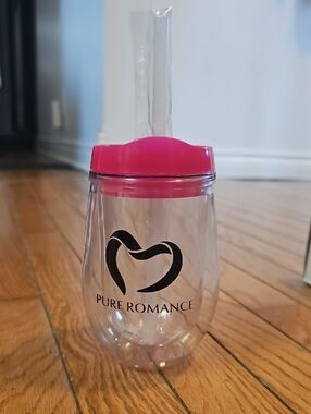 Pure Romance Clear Tumbler with Hot Pink Lid and Straw